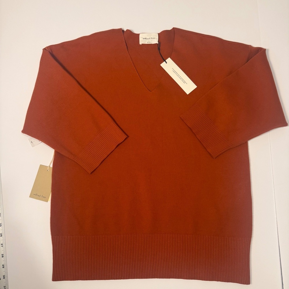 Wilfred Free Aritzia Sweater Copper Red V-Neck Oversized Size 1 NWT